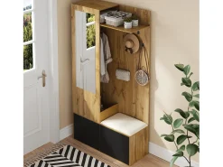 Best Merax Vestiário com espelho - 100 x 38 x 191 cm - com sapateira + guarda-roupa + 2 portas + banco - MDF - natural Natural claro