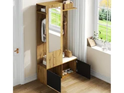 Best Merax Vestiário com espelho - 100 x 38 x 191 cm - com sapateira + guarda-roupa + 2 portas + banco - MDF - natural Natural claro