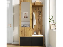 Best Merax Vestiário com espelho - 100 x 38 x 191 cm - com sapateira + guarda-roupa + 2 portas + banco - MDF - natural Natural claro