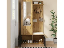 Best Merax Vestiário com espelho - 100 x 38 x 191 cm - com sapateira + guarda-roupa + 2 portas + banco - MDF - natural Natural claro