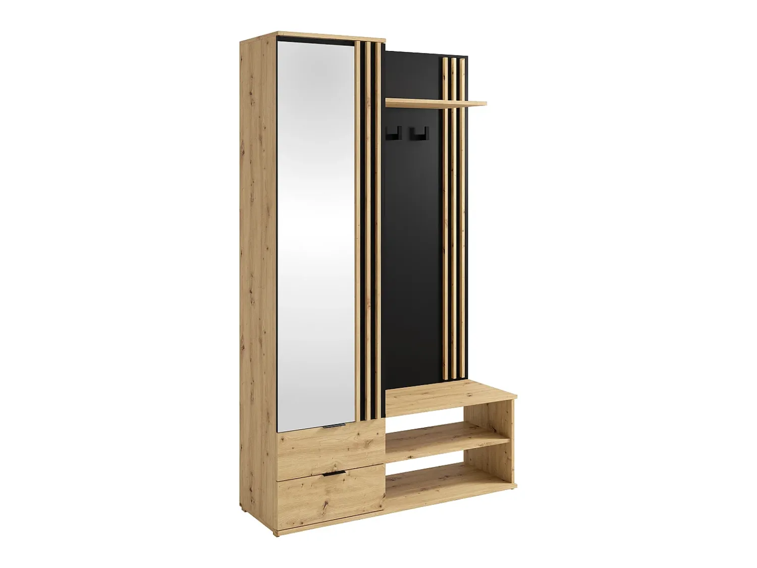Vente-unique Vestiário com espelho e armazenamento - Natural e Preto - JANAKIA^ Móvel De Entrada