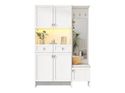 Best ModernLuxe Vestiário de entrada moderno 120x33.5x180cm - con LED e espelho - con banco de sapatos e móvel de sapatos - con 2 gavetas e 5 portas - Branco