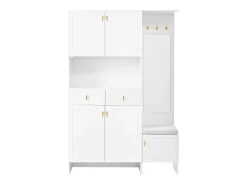 Best ModernLuxe Vestiário de entrada moderno 120x33.5x180cm - con LED e espelho - con banco de sapatos e móvel de sapatos - con 2 gavetas e 5 portas - Branco