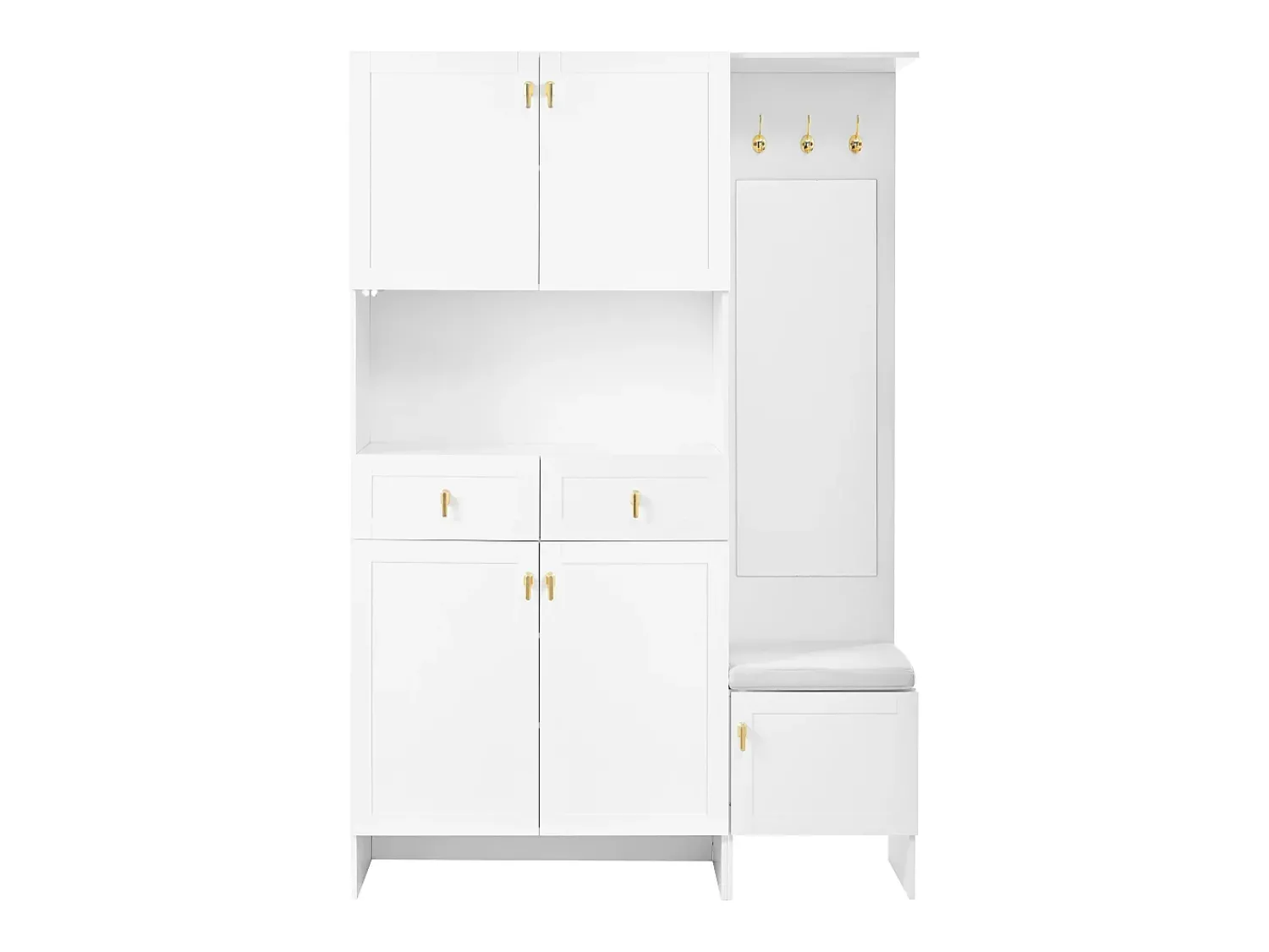 Best ModernLuxe Vestiário de entrada moderno 120x33.5x180cm - con LED e espelho - con banco de sapatos e móvel de sapatos - con 2 gavetas e 5 portas - Branco
