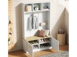 Best ModernLuxe Vestiário de entrada moderno 105x40x180cm - con 2 portas - con móvel para sapatos e ganchos - prateleiras abertas - + Natural Branco