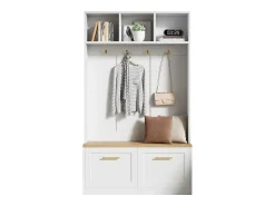 Best ModernLuxe Vestiário de entrada moderno 105x40x180cm - con 2 portas - con móvel para sapatos e ganchos - prateleiras abertas - + Natural Branco