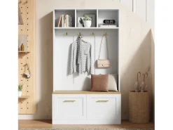 Best ModernLuxe Vestiário de entrada moderno 105x40x180cm - con 2 portas - con móvel para sapatos e ganchos - prateleiras abertas - + Natural Branco