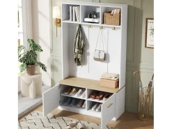 Best ModernLuxe Vestiário de entrada moderno 105x40x180cm - con 2 portas - con móvel para sapatos e ganchos - prateleiras abertas - + Natural Branco