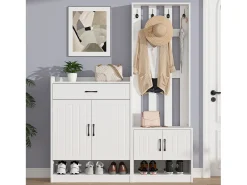 Móvel De Entrada*ModernLuxe Vestiário moderno - com cabideiro e armários para sapatos - com ganchos e gaveta - Branco