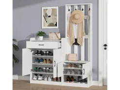 Móvel De Entrada*ModernLuxe Vestiário moderno - com cabideiro e armários para sapatos - com ganchos e gaveta - Branco