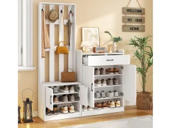 Móvel De Entrada*ModernLuxe Vestiário moderno - com cabideiro e armários para sapatos - com ganchos e gaveta - Branco