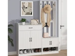 Móvel De Entrada*ModernLuxe Vestiário moderno - com cabideiro e armários para sapatos - com ganchos e gaveta - Branco