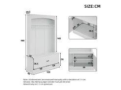 Móvel De Entrada|ModernLuxe Vestiário moderno - com cabideiro e armazenamento para sapatos - Banco com armazenamento - com ganchos - Branco