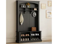 Móvel De Entrada|Hauss Spole Vestiário com banco, sapateira, 3 ganchos e arrumação aberta 120x40x190 cm Preto