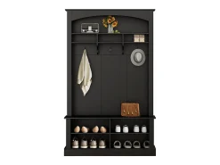 Móvel De Entrada|Hauss Spole Vestiário com banco, sapateira, 3 ganchos e arrumação aberta 120x40x190 cm Preto