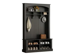 Móvel De Entrada|Hauss Spole Vestiário com banco, sapateira, 3 ganchos e arrumação aberta 120x40x190 cm Preto