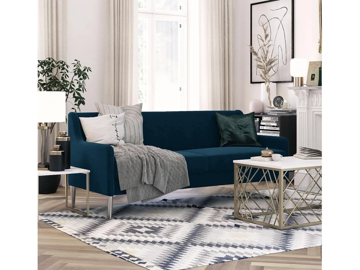 Sofá|CosmoLiving by Cosmopolitan Virginia | Sofá 3 Lugares em Linho Azul