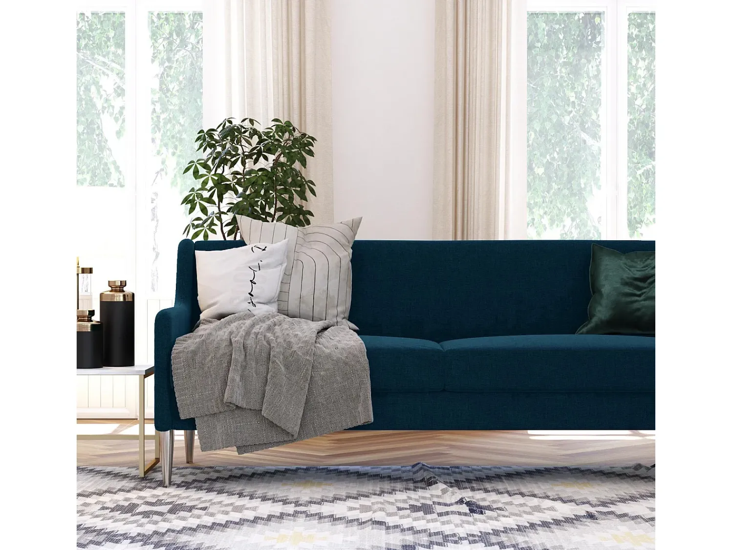 Sofá|CosmoLiving by Cosmopolitan Virginia | Sofá 3 Lugares em Linho Azul