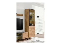 New Meublorama VITRINA - CRISTALEIRA - ARMÁRIO pequeno modelo TINO + LED. Móvel decorativo estilo escandinavo, design para sua sala de estar. Castanho