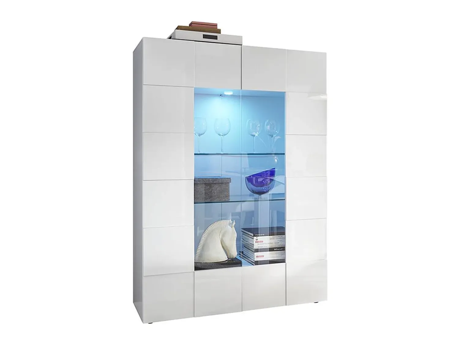 Vitrina|Vente-unique Vitrina - LEDs - 2 portas em vidro - Lacada a CALISTO Branco