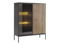 Vente-unique Vitrina 2 portas com LEDs MDF e vidro fumado natural e preto OVILA Preto / Natural claro