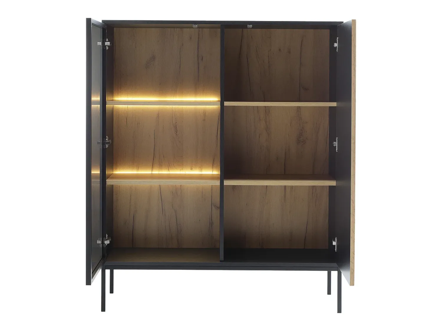 Vente-unique Vitrina 2 portas com LEDs MDF e vidro fumado natural e preto OVILA Preto / Natural claro