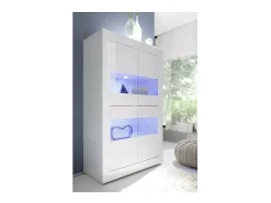 Vitrina*Meublorama Vitrina 4 portas de vidro sem iluminação, coleção CISA, cor laqueado brilhante. Branco