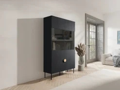 Vitrina*Vente-unique Vitrina 2 portas e 4 nichos com LEDs e dourado - NATANIEL Preto