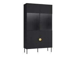 Vitrina*Vente-unique Vitrina 2 portas e 4 nichos com LEDs e dourado - NATANIEL Preto