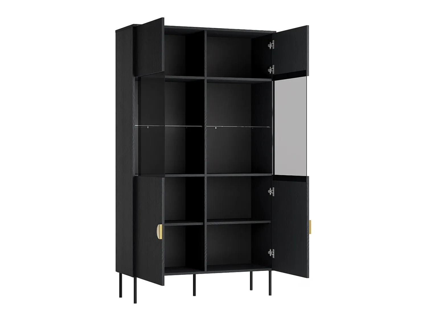 Vitrina*Vente-unique Vitrina 2 portas e 4 nichos com LEDs e dourado - NATANIEL Preto
