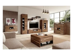Vitrina*Meublorama Vitrina alta design, 1 porta, 1 gaveta e 4 nichos aparentes coleção SILVA. Cores carvalho e cinza. Castanho