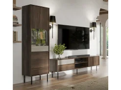 Vitrina|Petits-Meubles Vitrina Astra de 2 portas Madeira escura e caxemira Bege