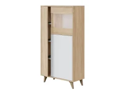 Vitrina|Dmora Vitrina Atlanta, Vitrina moderna com 3 portas, Aparador para sala ou lounge, Aparador alto com prateleiras, 77x33h142 cm, Carvalho e Branco Natural claro