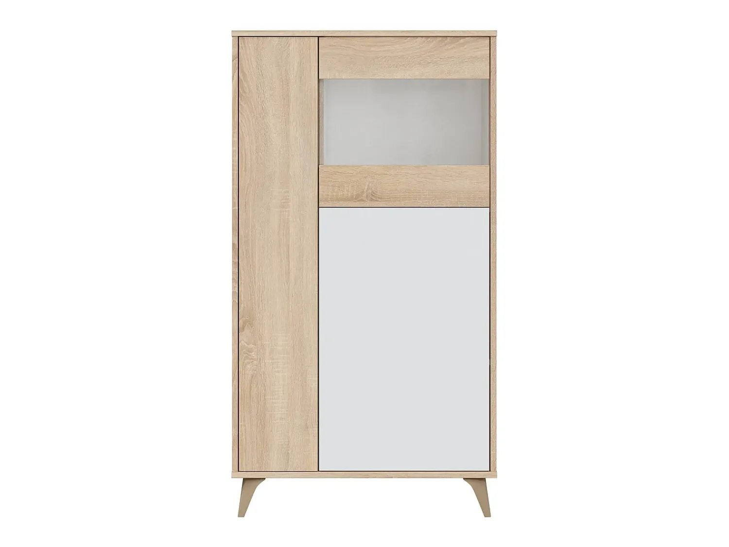 Vitrina|Dmora Vitrina Atlanta, Vitrina moderna com 3 portas, Aparador para sala ou lounge, Aparador alto com prateleiras, 77x33h142 cm, Carvalho e Branco Natural claro