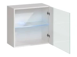 Price Factory Vitrina branca quadrada suspensa com 1 porta de vidro e iluminação LED inclusa. Coleção SWITCH.^ Vitrina
