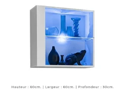 Price Factory Vitrina branca quadrada suspensa com 1 porta de vidro e iluminação LED inclusa. Coleção SWITCH.^ Vitrina