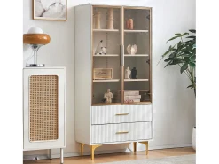 Vitrina|Merax Vitrina com 2 portas de vidro - LEDs - 70 x 35 x 150cm - Aglomerado - Branco