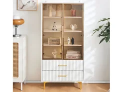 Vitrina|Merax Vitrina com 2 portas de vidro - LEDs - 70 x 35 x 150cm - Aglomerado - Branco