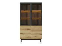 Online Vente-unique Vitrina com 4 portas e com LEDs cor natural e preto - LABENIA Preto / Natural claro
