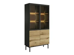 Online Vente-unique Vitrina com 4 portas e com LEDs cor natural e preto - LABENIA Preto / Natural claro