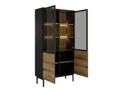 Online Vente-unique Vitrina com 4 portas e com LEDs cor natural e preto - LABENIA Preto / Natural claro