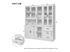 Vitrina*Merax Vitrina combinada moderna com 8 portas e 3 gavetas - LEDs - Madeira MDF - lacado - 180 x 40 x 200 cm Branco