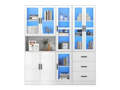 Vitrina*Merax Vitrina combinada moderna com 8 portas e 3 gavetas - LEDs - Madeira MDF - lacado - 180 x 40 x 200 cm Branco