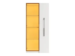 Vitrina|ModernLuxe Vitrina con LED 70x40x160 cm - 1 porta de vidro e 1 gaveta lateral deslizante - Rodas - MDF + vidro - Branco