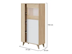 Dmora Vitrina Daceved, Vitrina moderna com 3 portas, Aparador para sala ou lounge, Aparador alto com prateleiras, 77x33h142 cm, Carvalho e Branco^ Vitrina
