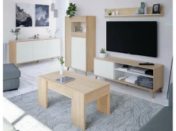 Dmora Vitrina Daceved, Vitrina moderna com 3 portas, Aparador para sala ou lounge, Aparador alto com prateleiras, 77x33h142 cm, Carvalho e Branco^ Vitrina