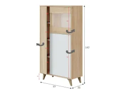 Dmora Vitrina Daceved, Vitrina moderna com 3 portas, Aparador para sala ou lounge, Aparador alto com prateleiras, 77x33h142 cm, Carvalho e Branco^ Vitrina