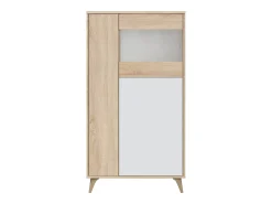 Dmora Vitrina Daceved, Vitrina moderna com 3 portas, Aparador para sala ou lounge, Aparador alto com prateleiras, 77x33h142 cm, Carvalho e Branco^ Vitrina