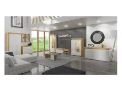 Vitrina|Petits-Meubles Vitrina de 1 porta com abertura à esquerda, incluindo LED Teo White e Wood Natural claro
