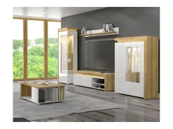 Vitrina|Petits-Meubles Vitrina de 1 porta com abertura à esquerda, incluindo LED Teo White e Wood Natural claro